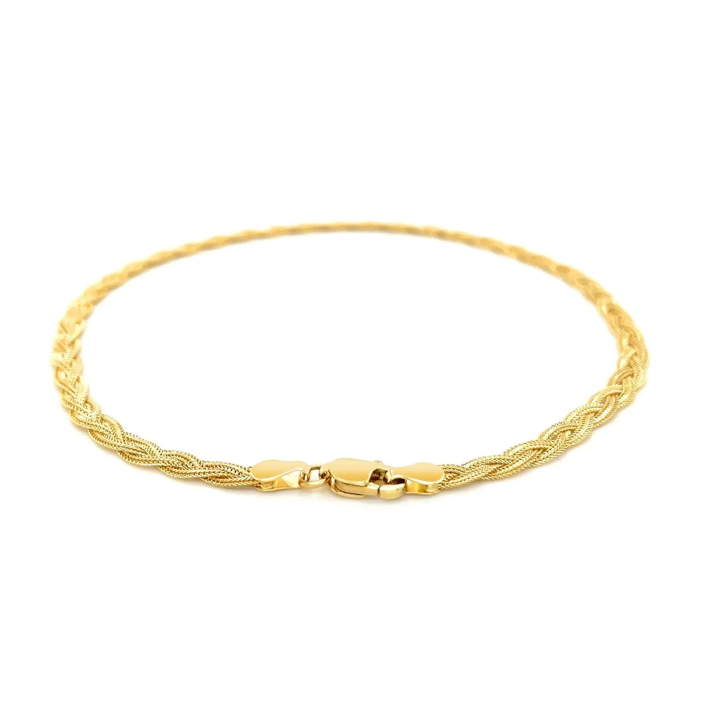 3.5mm 14k Yellow Braided Foxtail Anklet RCJ