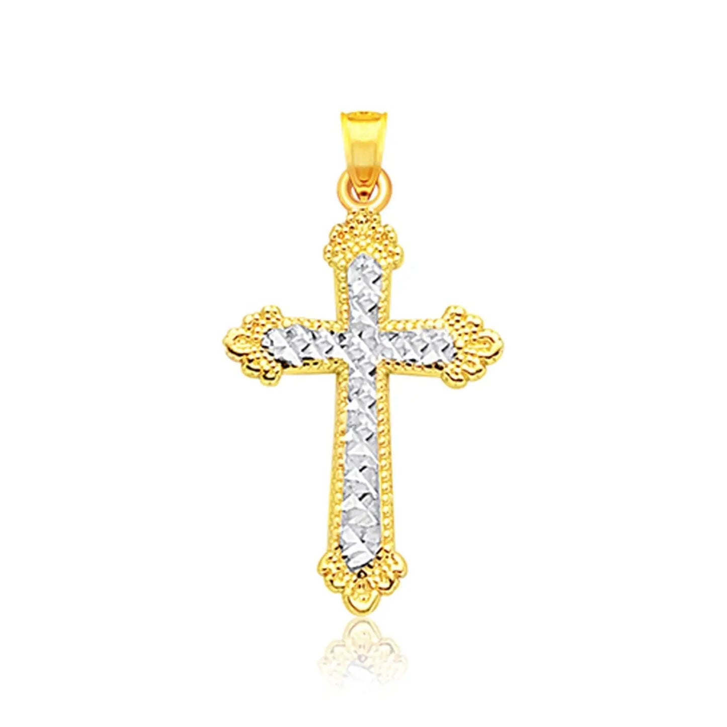 14k Two Tone Gold Diamond Cut Cross PendantMonde Trend