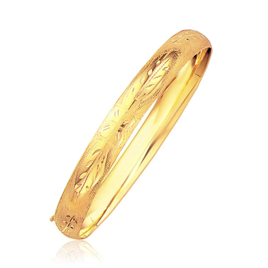 Classic Floral Carved Bangle in 14k Yellow Gold (8.00 mm) RCJ