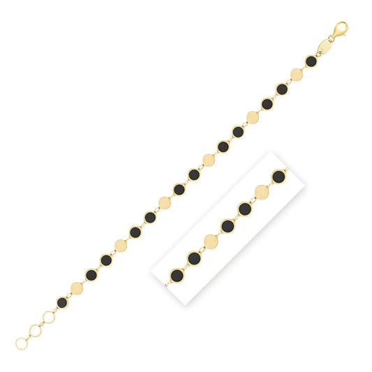 14k Yellow Gold Onyx Geometric Mirror Gem Chain Bracelet (5.00 mm) RCJ