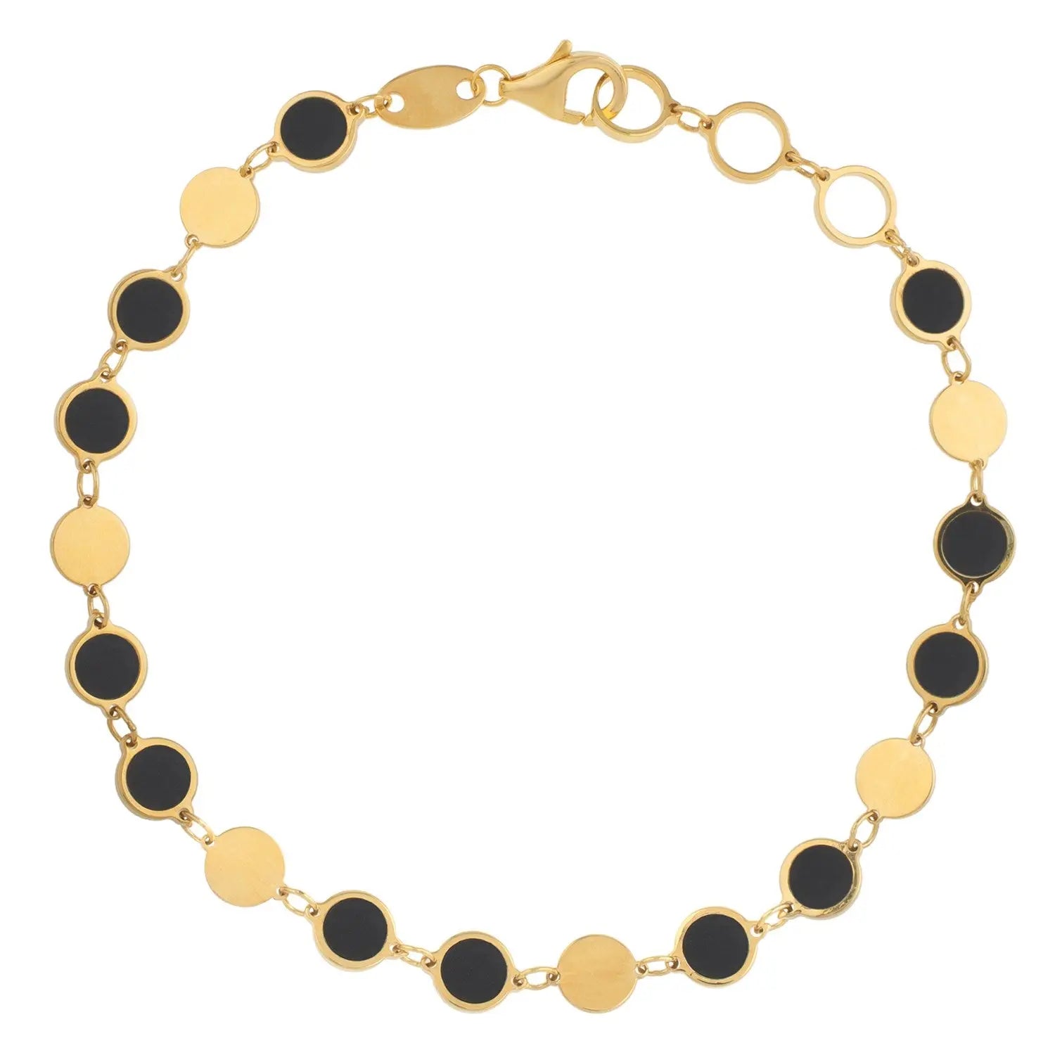 14k Yellow Gold Onyx Geometric Mirror Gem Chain Bracelet (5.00 mm) RCJ