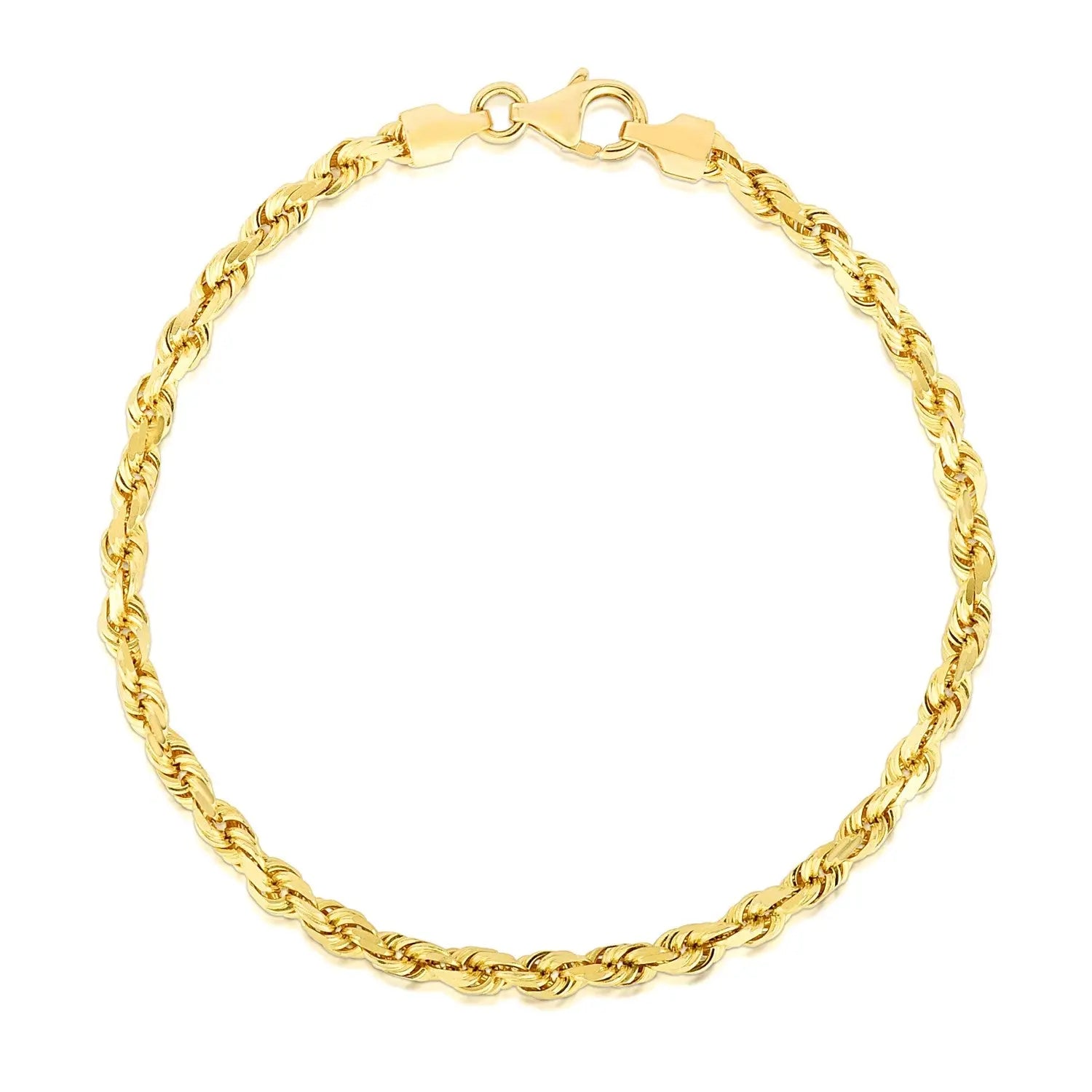 14k Yellow Gold Solid Diamond Cut Rope Bracelet (4.00 mm) RCJ