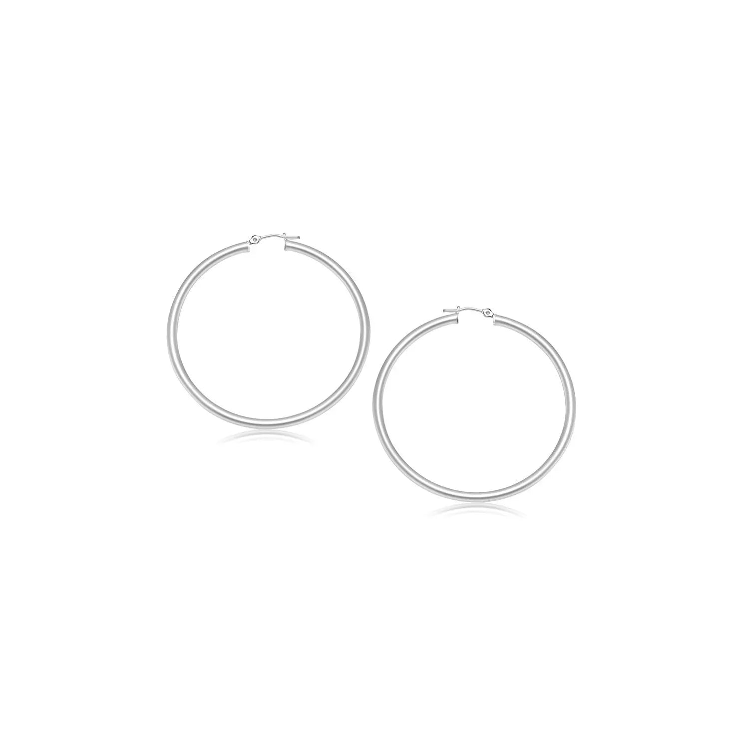 14k White Gold Polished Hoop Earrings (3x15mm) RCJ