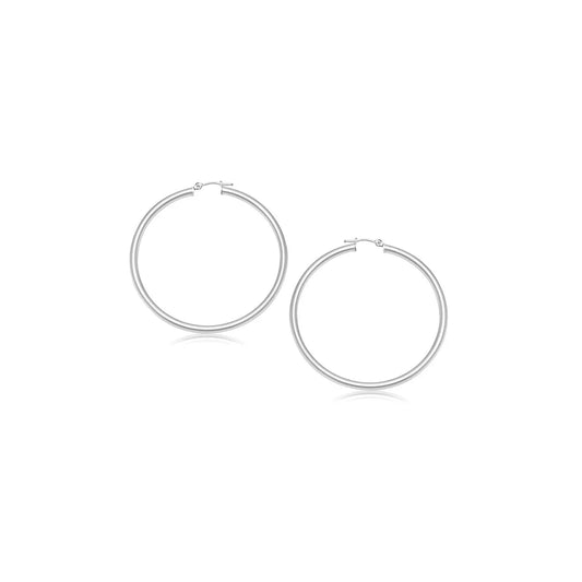 14k White Gold Polished Hoop Earrings (3x15mm) RCJ