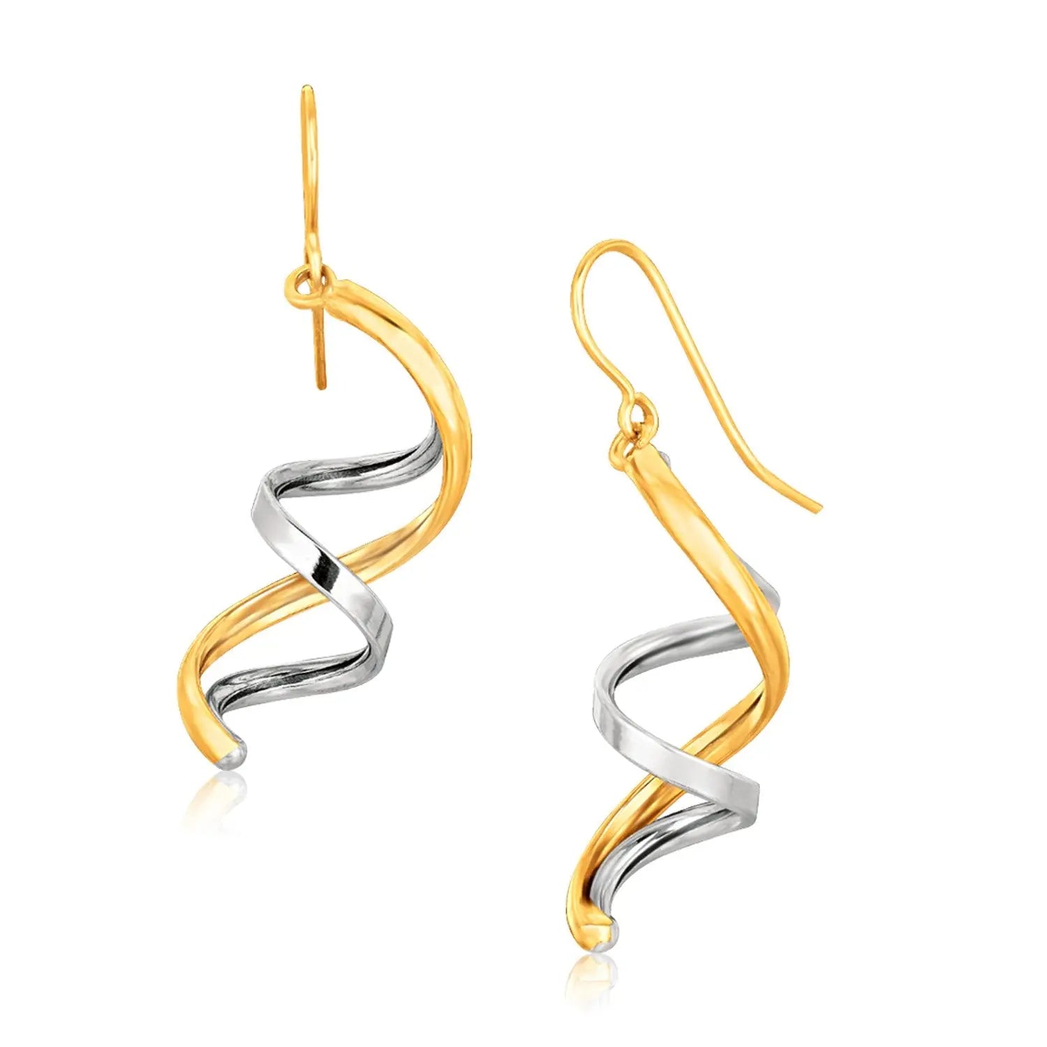 14k Two Tone Gold Double Helix Polished Dangling EarringsMonde Trend