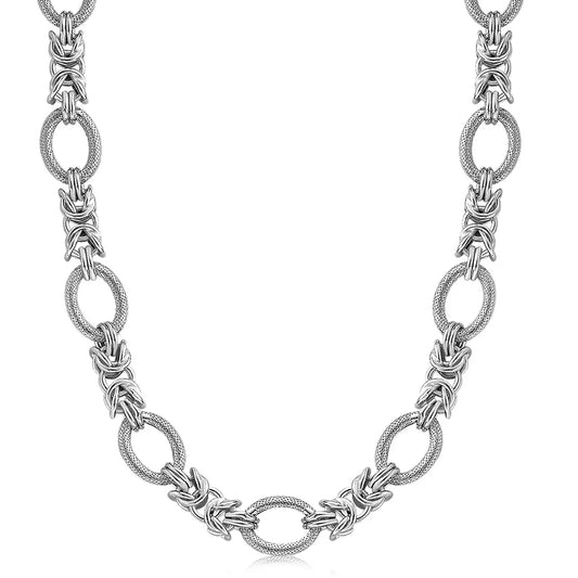 Sterling Silver  Rhodium Plated Knot Style and Textured Oval Chain Necklace RCJ