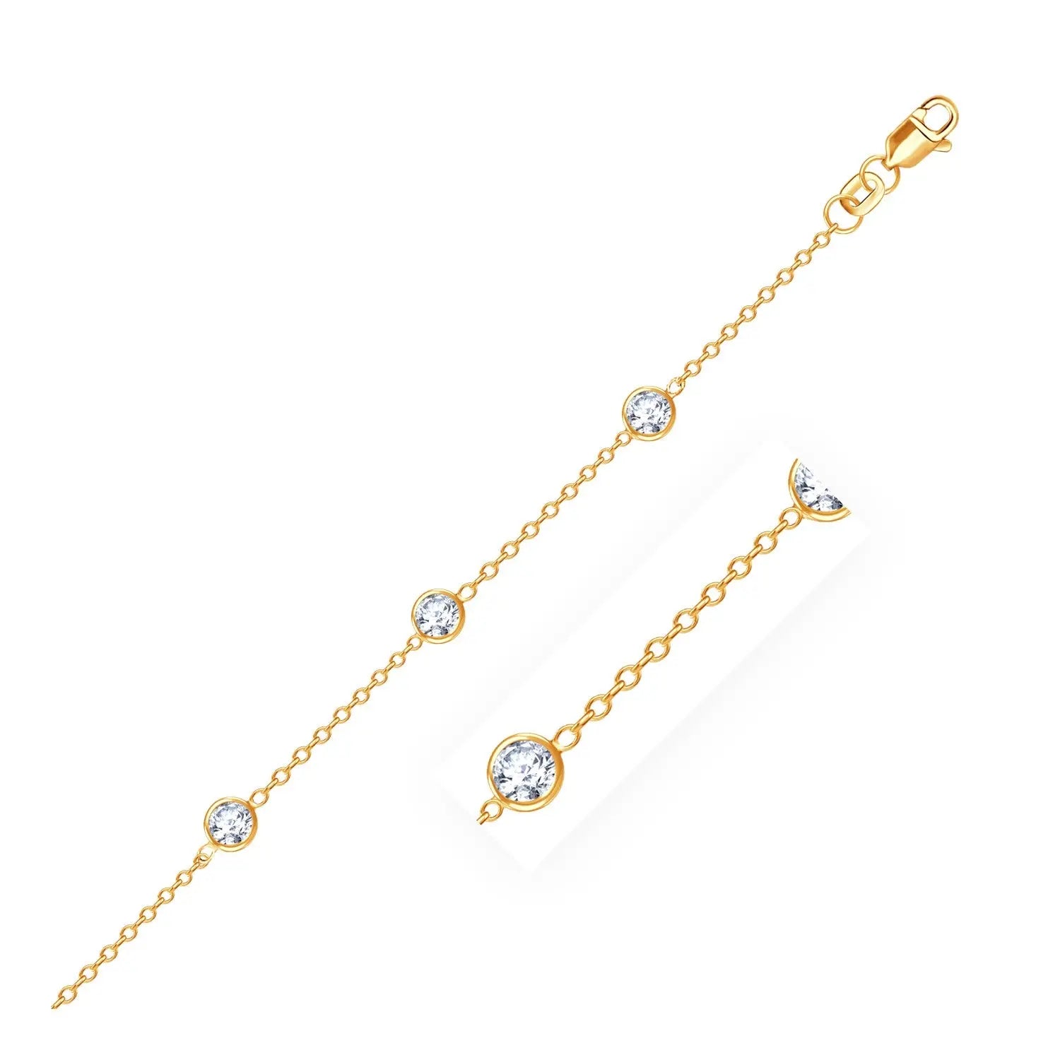 14k Yellow Gold Anklet with Round White Cubic Zirconia RCJ