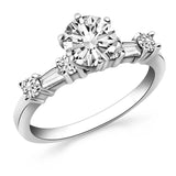 14k White Gold Engagement Ring with Round and Baguette DiamondsMonde Trend