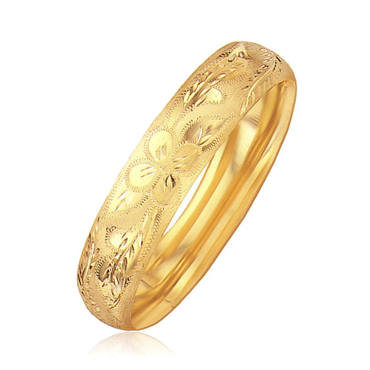 Classic Floral Carved Bangle in 14k Yellow Gold (13.50 mm) RCJ