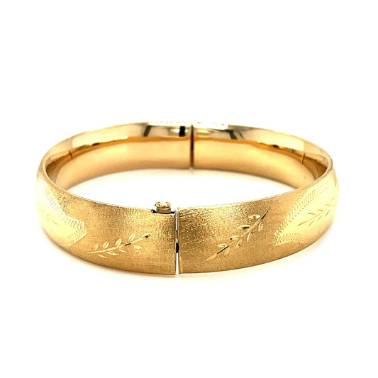 Classic Floral Carved Bangle in 14k Yellow Gold (13.50 mm) RCJ