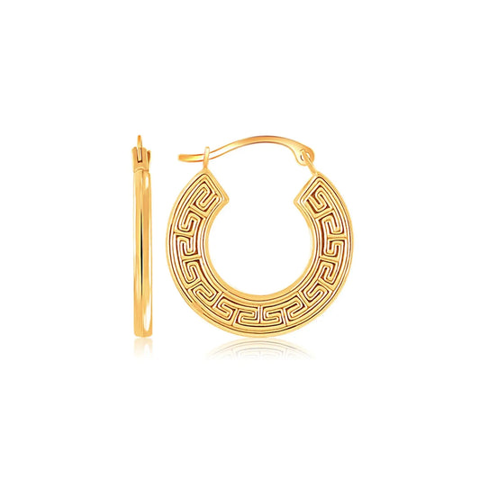 14k Yellow Gold Greek Key Small Hoop Earrings RCJ