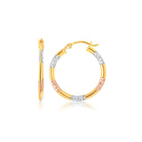 Tri-Color Hoop Earrings with Diamond Cut Accents in 14k Gold(2x15mm) RCJ