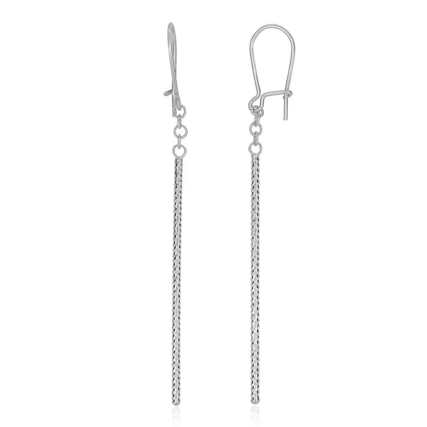 14k White Gold Long Bar Diamond Cut Drop EarringsMonde Trend