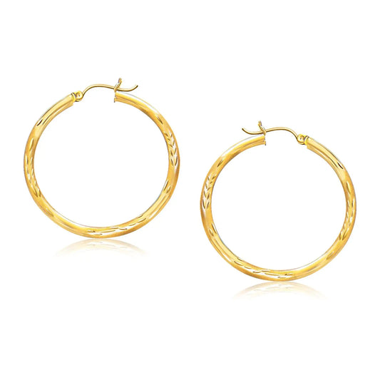 14k Yellow Gold Fancy Diamond Cut Hoop Earrings (3x35mm) RCJ