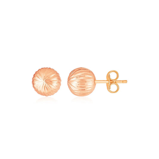 14K Rose Gold Ball Earrings with Linear Texture(5mm)Monde Trend