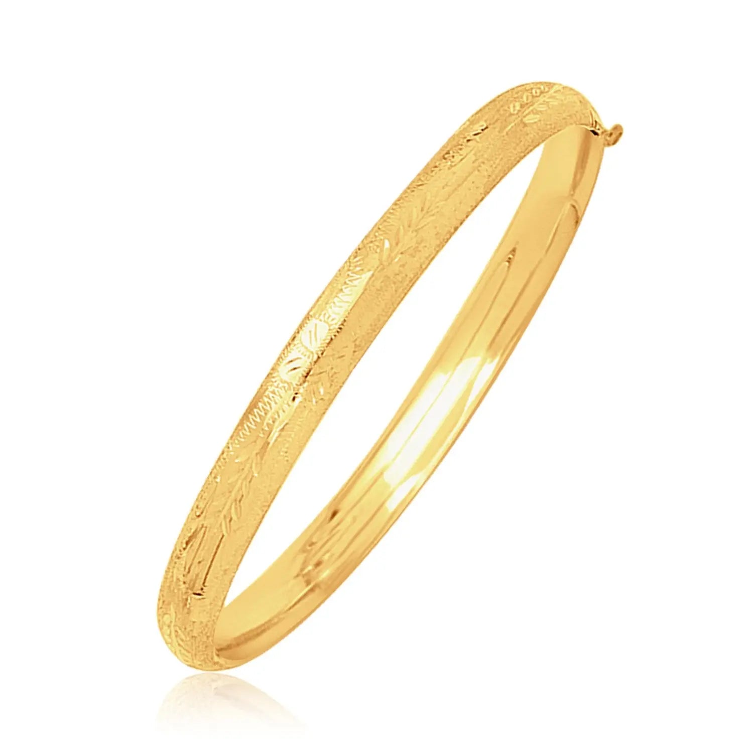 14k Yellow Gold Dome Motif Childrens Bangle with Diamond Cuts (5.50 mm) RCJ