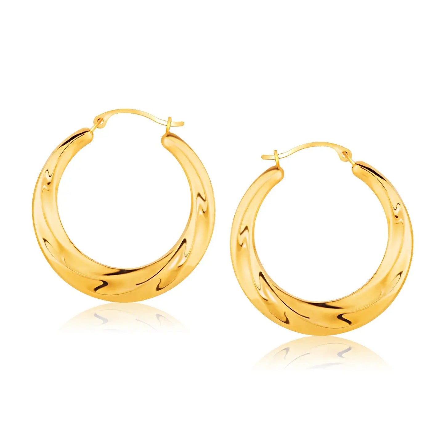 14k Yellow Gold Graduated Textured Hoop Earrings RCJ