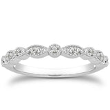 14k White Gold Vintage Look Fancy Pave Diamond Milgrain Wedding Ring Band RCJ