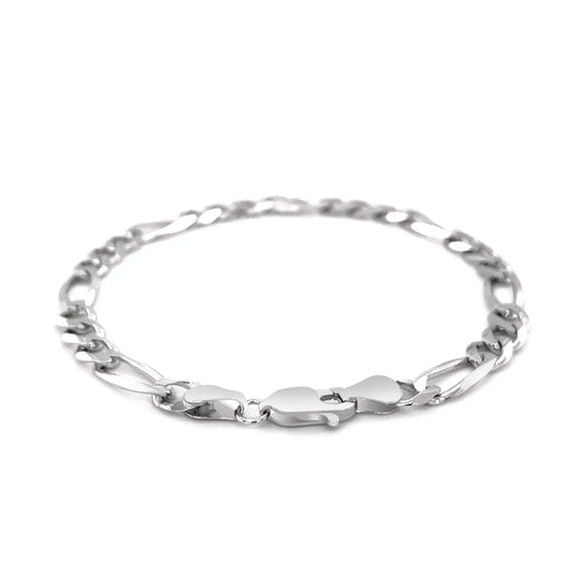 14k White Gold Solid Figaro Bracelet (6.00 mm) RCJ