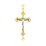 14k Two-Tone Gold Small Budded Style Cross with Figure PendantMonde Trend