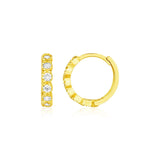 14k Yellow Gold Petite Hoop Earrings with Round Cubic Zirconias RCJ