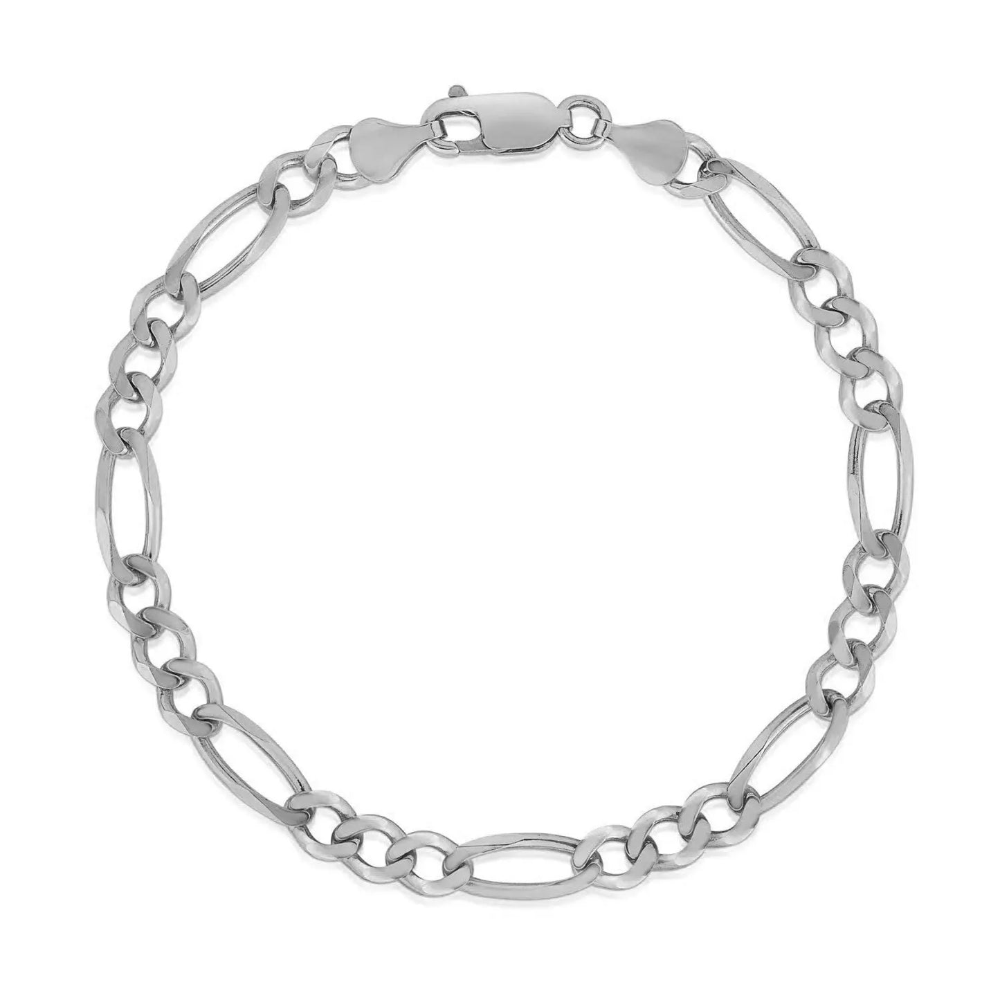 14k White Gold Solid Figaro Bracelet (4.50 mm) RCJ