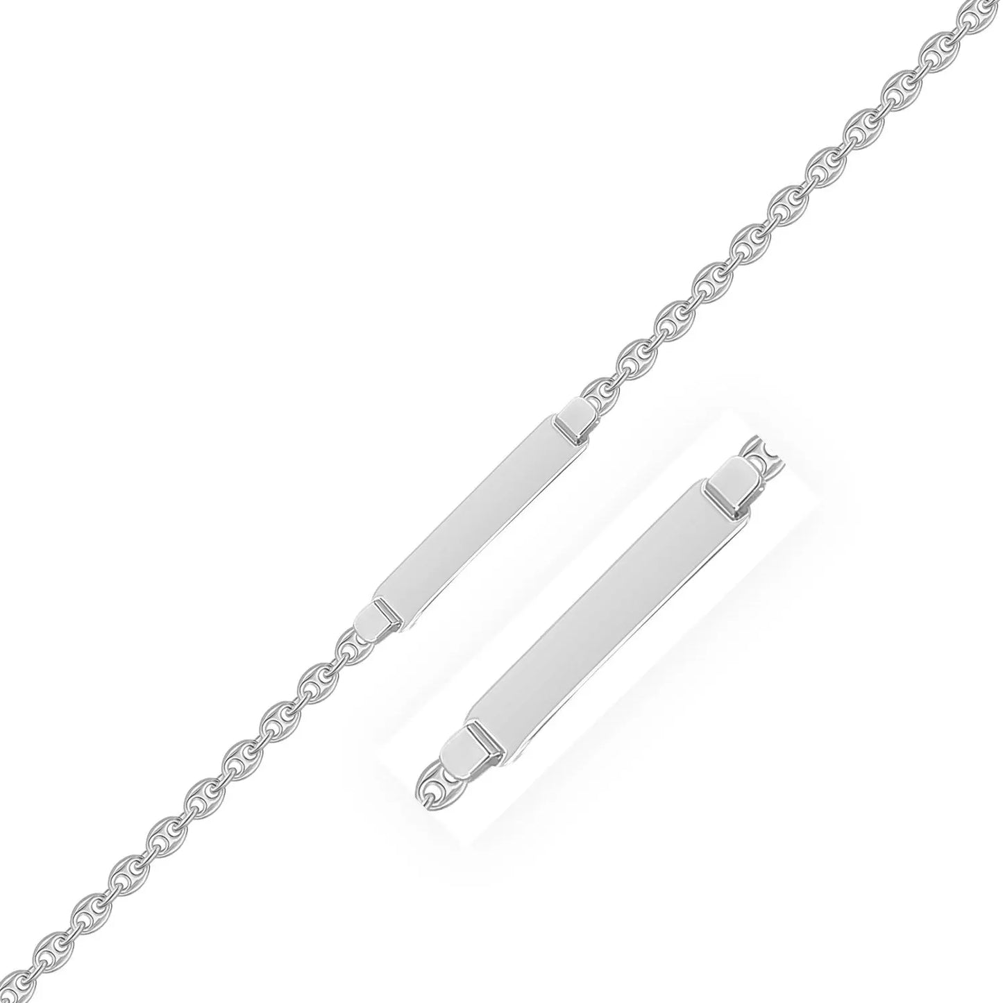 14k White Gold Figaro Chain Fancy Childrens ID Bracelet (3.30 mm)Monde Trend