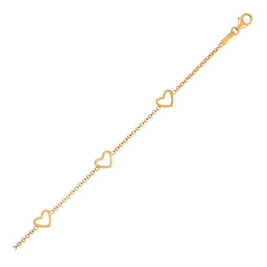 14k Yellow Gold Childrens Bracelet with Hearts RCJ