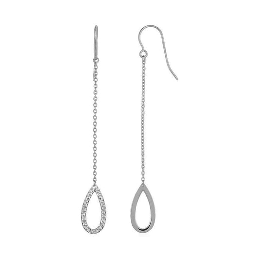 Textured Pear Shaped Long Drop Earrings in 14k White Gold RCJ