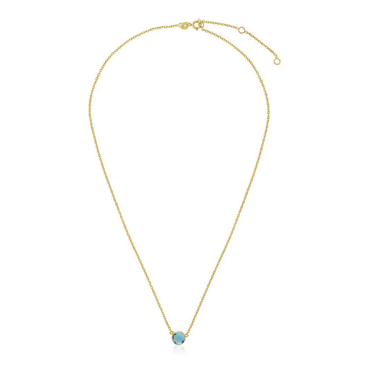 14k Yellow Gold 17 inch Necklace with Round Blue Topaz RCJ