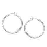 14k White Gold Fancy Diamond Cut Hoop Earrings (3x35mm)Monde Trend