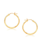 14k Yellow Gold Slender Hoop Earring with Diamond-Cut Finish (25mm Diameter) RCJ