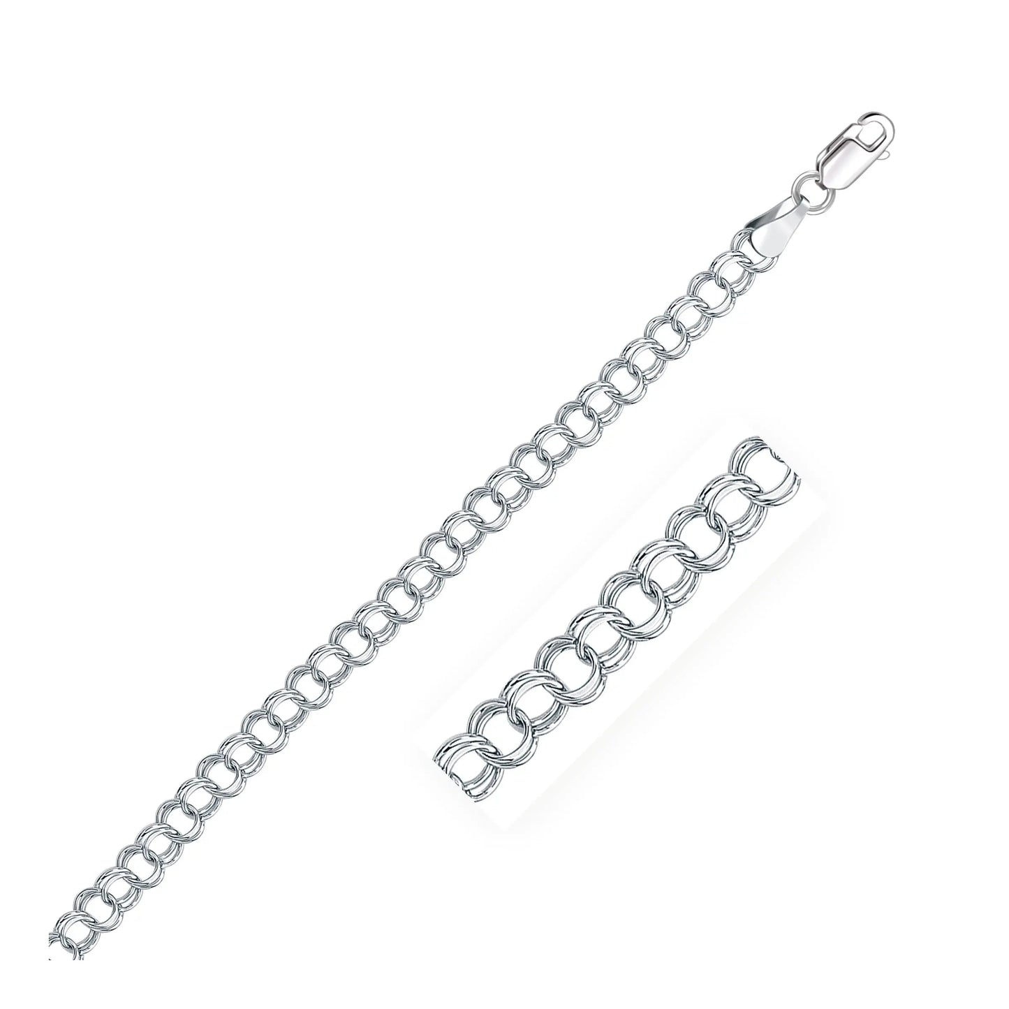 14k White Gold Solid Double Link Charm Bracelet (5.00 mm) RCJ