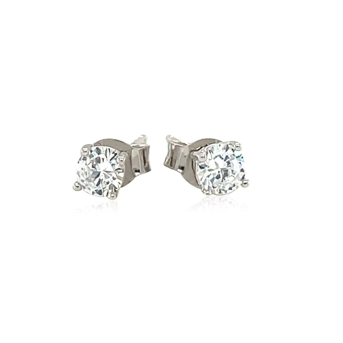 Sterling Silver Faceted White Cubic Zirconia Stud Earrings(4mm) RCJ