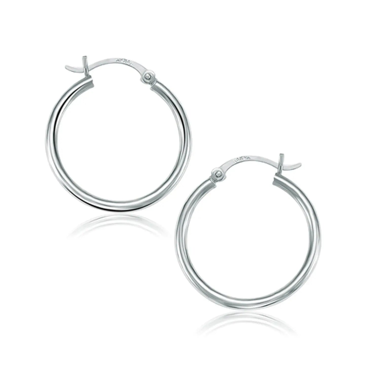 14k White Gold Polished Hoop Earrings (2x25mm) RCJ