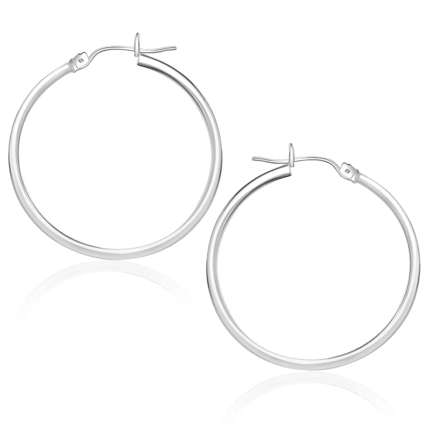 14k White Gold Polished Hoop Earrings (1.5x25mm) RCJ