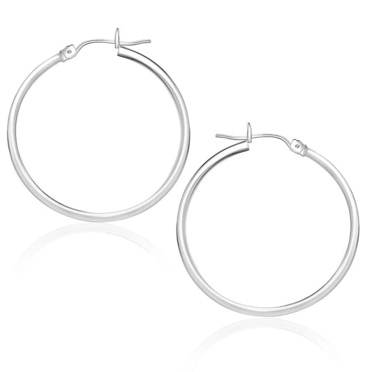 14k White Gold Polished Hoop Earrings (1.5x25mm) RCJ