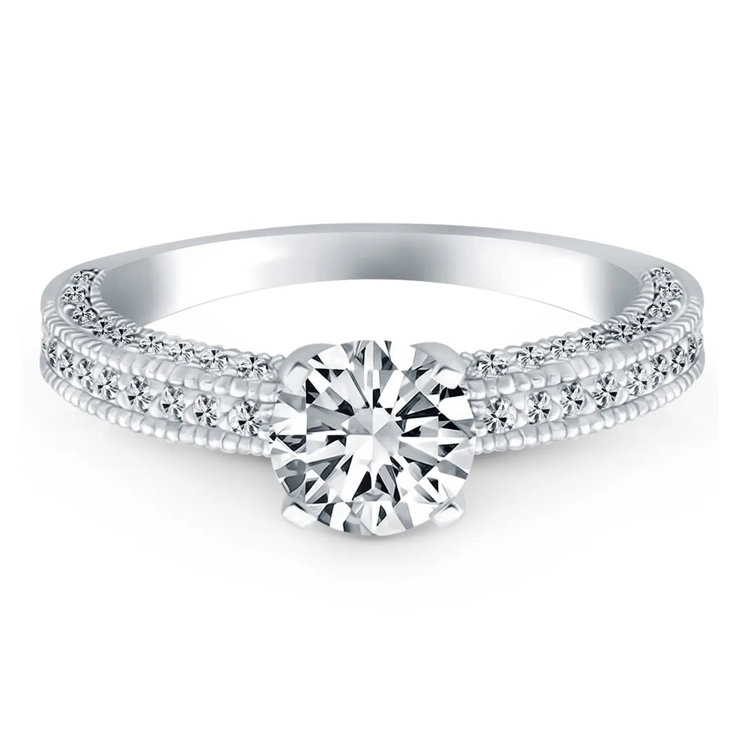 14k White Gold Diamond Micropave Milgrain Engagement RingMonde Trend