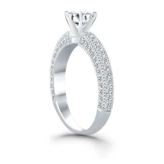 14k White Gold Diamond Micropave Milgrain Engagement RingMonde Trend