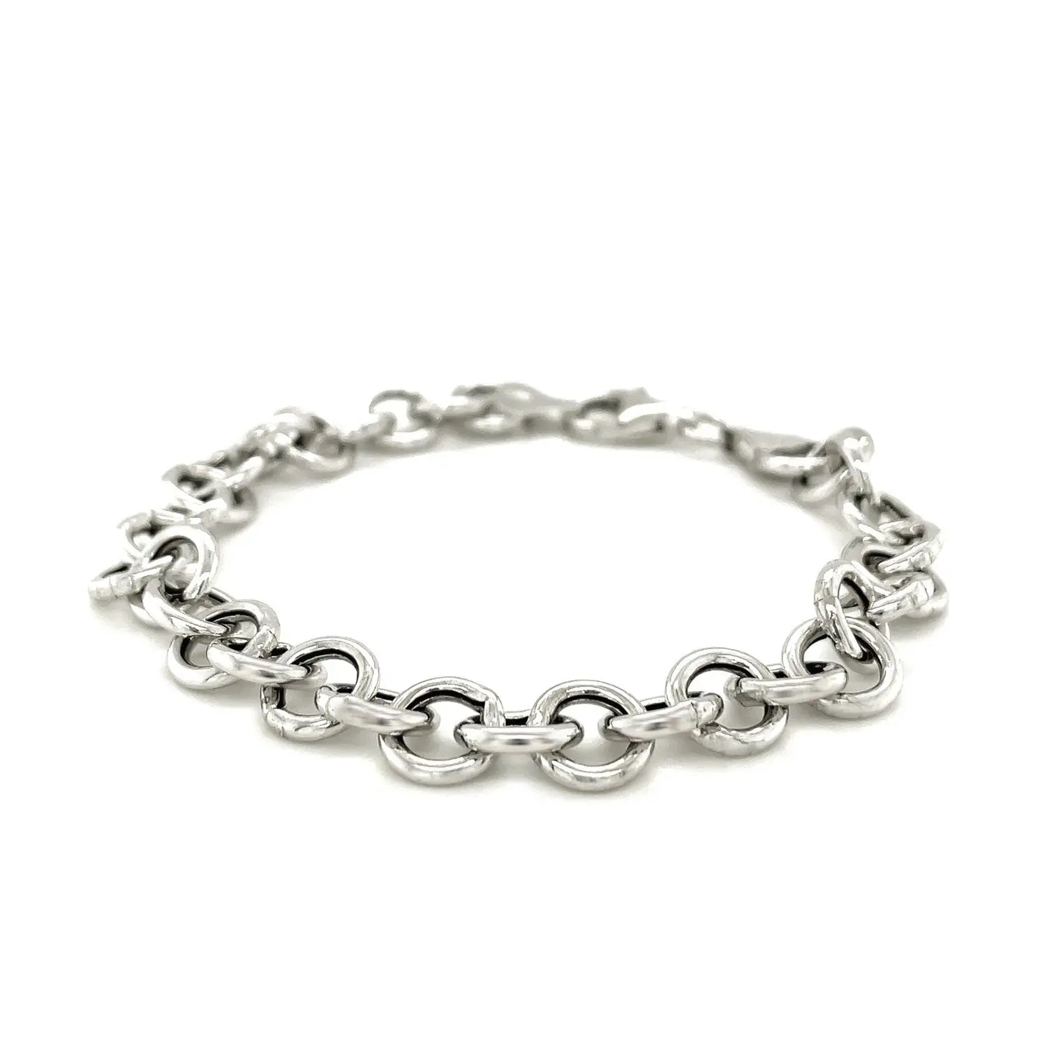 Sterling Silver Rolo Style Polished Charm Bracelet with Rhodium Plating (8.15 mm) RCJ