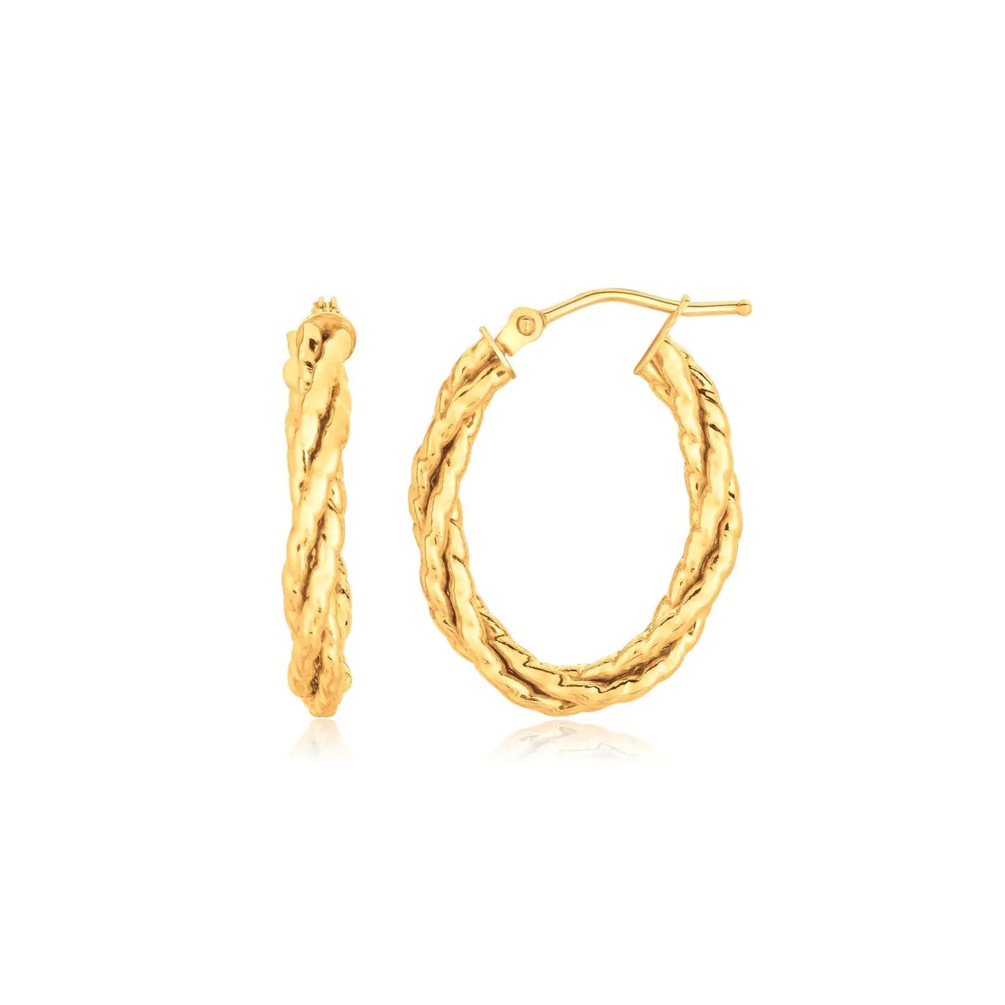 14k Yellow Gold Twisted Tube Oval Hoop Earrings RCJ