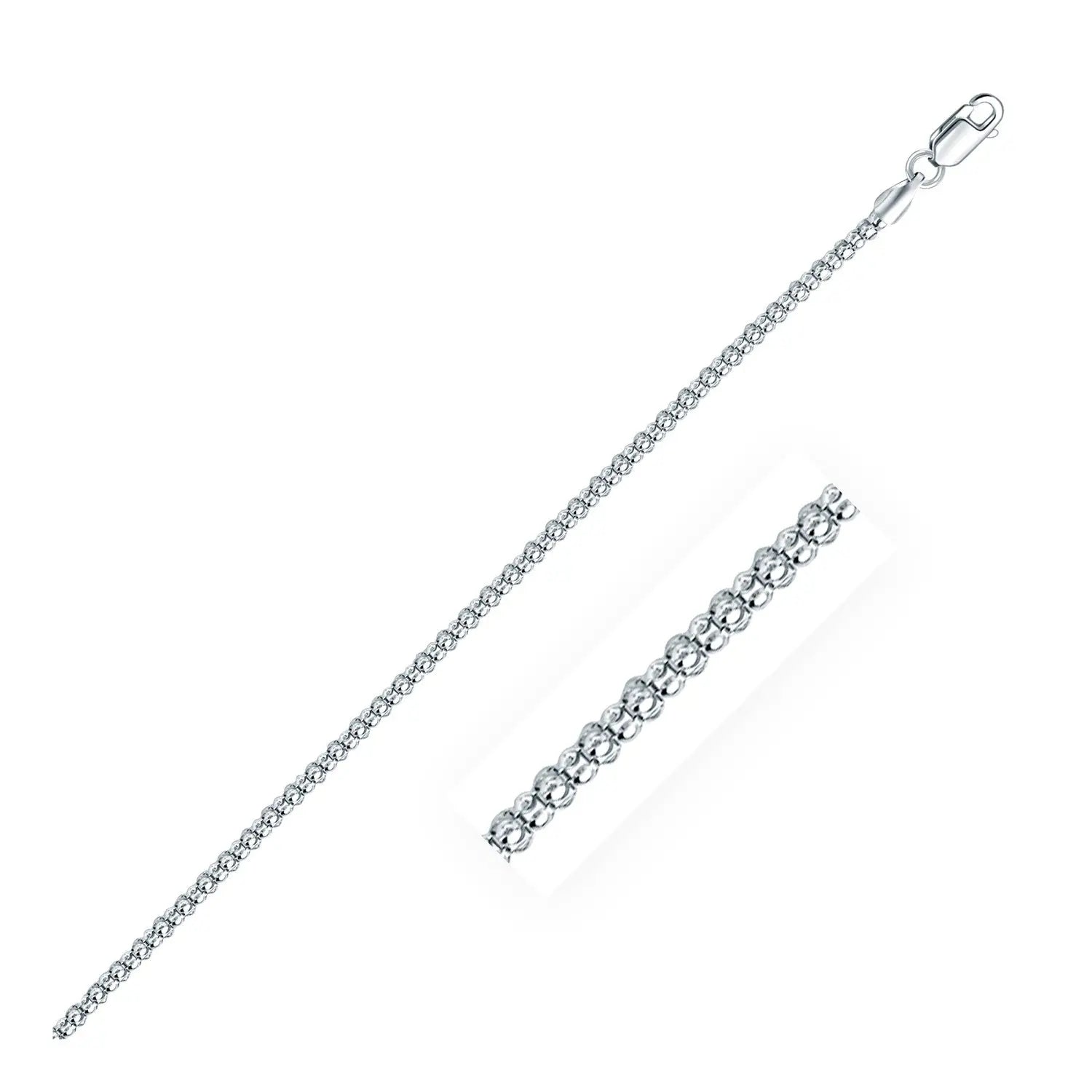 Rhodium Plated 2.5mm Sterling Silver Popcorn Style Chain (2.50 mm) RCJ