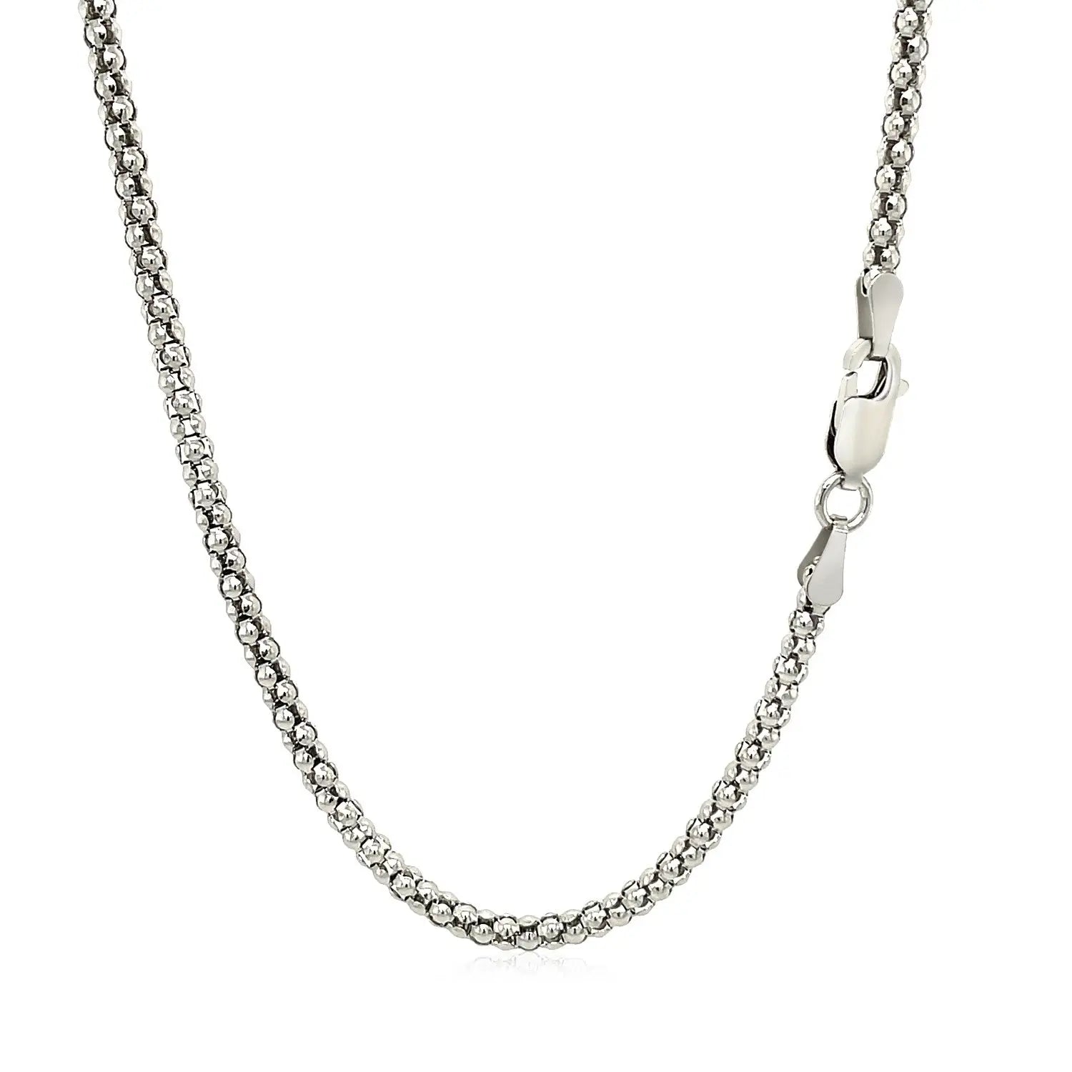 Rhodium Plated 2.5mm Sterling Silver Popcorn Style Chain (2.50 mm) RCJ