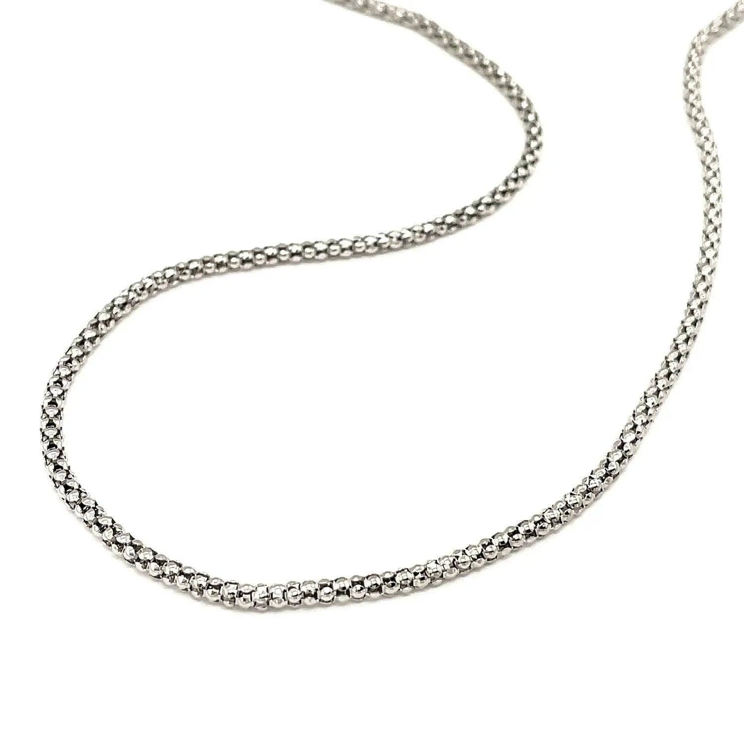 Rhodium Plated 2.5mm Sterling Silver Popcorn Style Chain (2.50 mm) RCJ