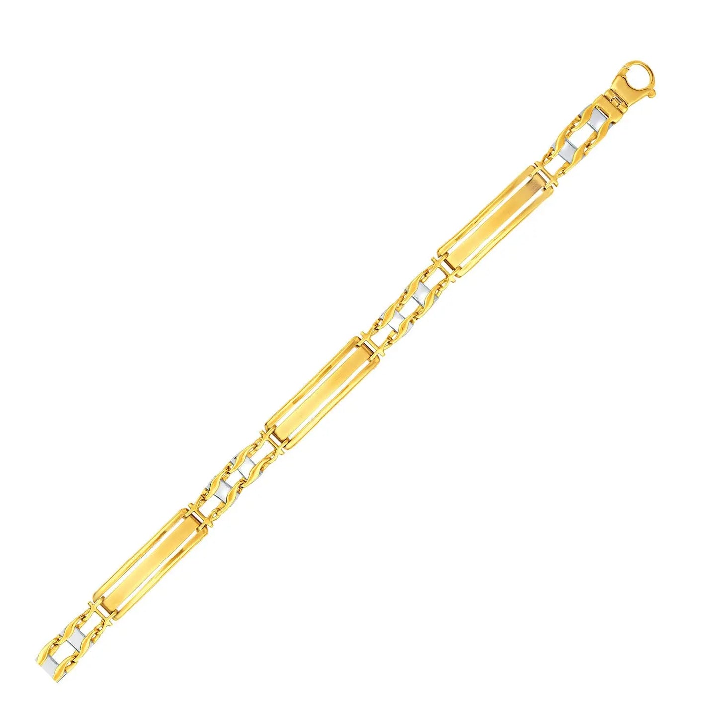 14k Two-Tone Gold Fancy Bar Style Mens Bracelet with Curved Connectors (9.65 mm)Monde Trend