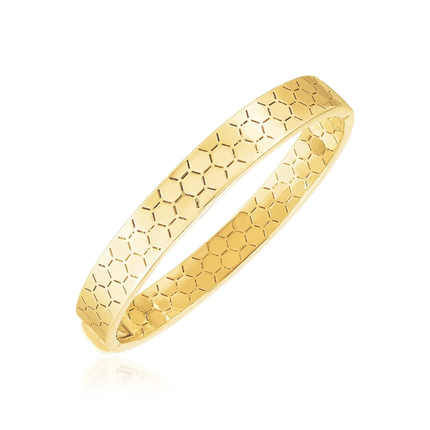 14k Yellow Gold High Polish Honeycomb Bangle (8.90 mm) RCJ