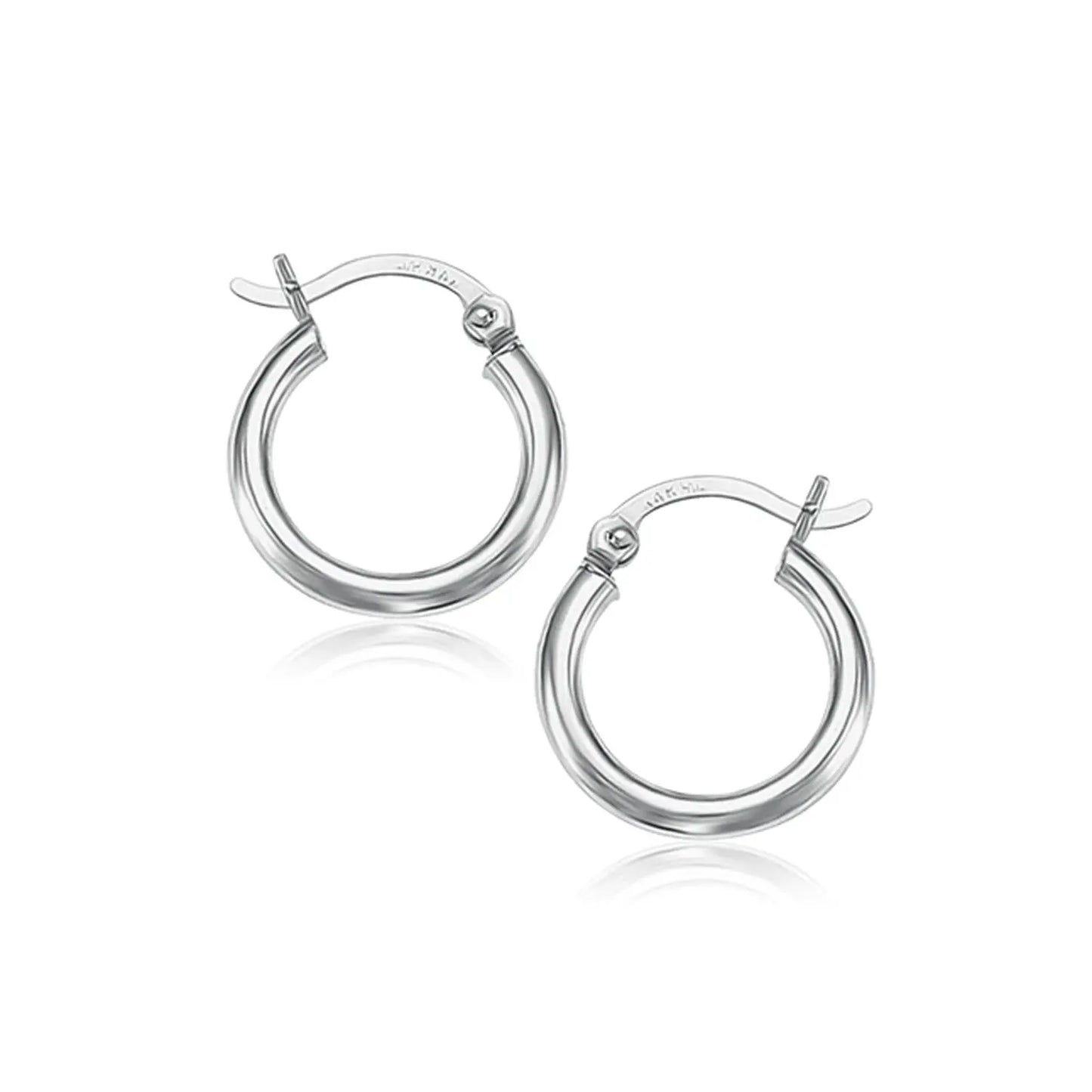 14k White Gold Polished Hoop Earrings (2x15mm) RCJ