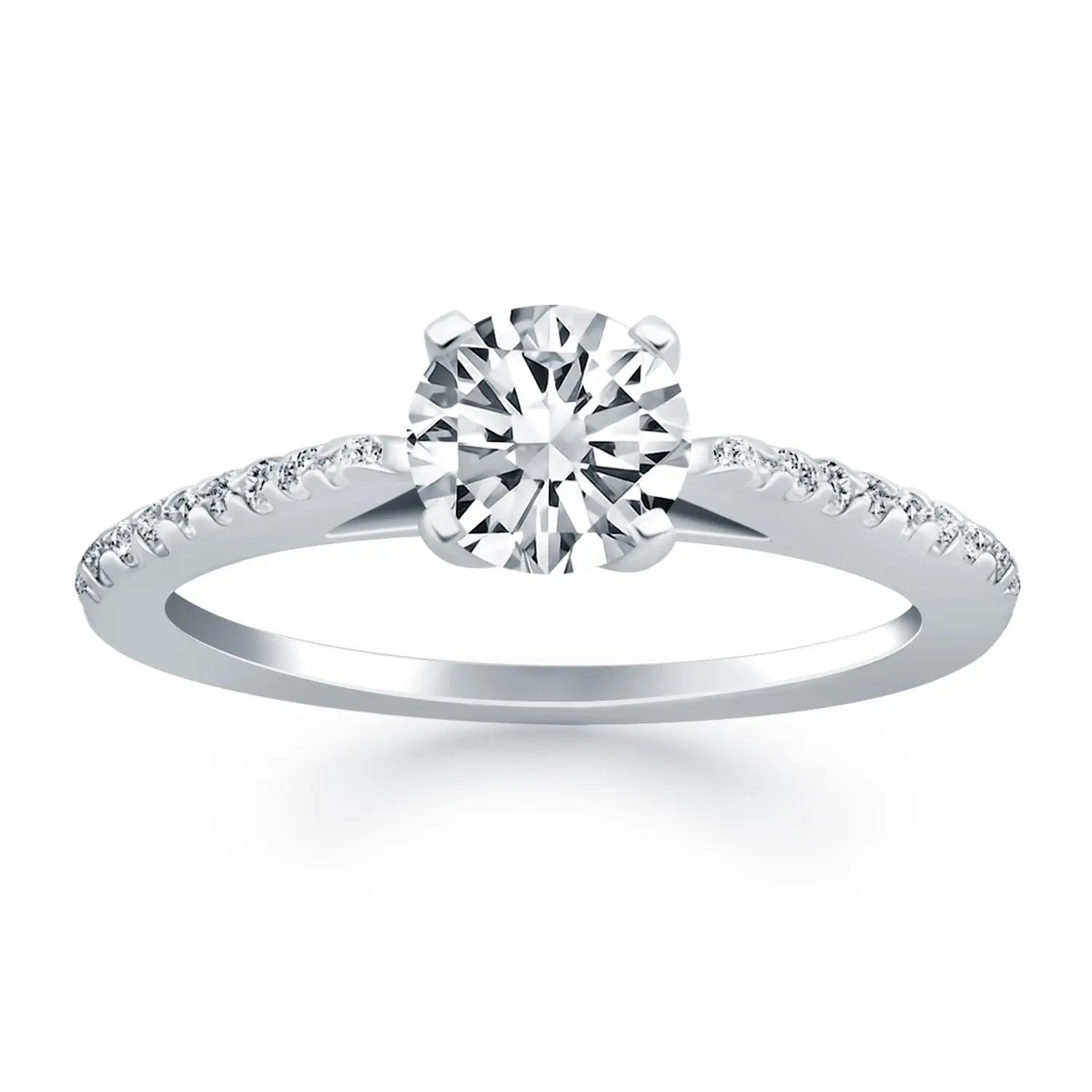 14k White Gold Micro Prong Diamond Cathedral Engagement RingMonde Trend