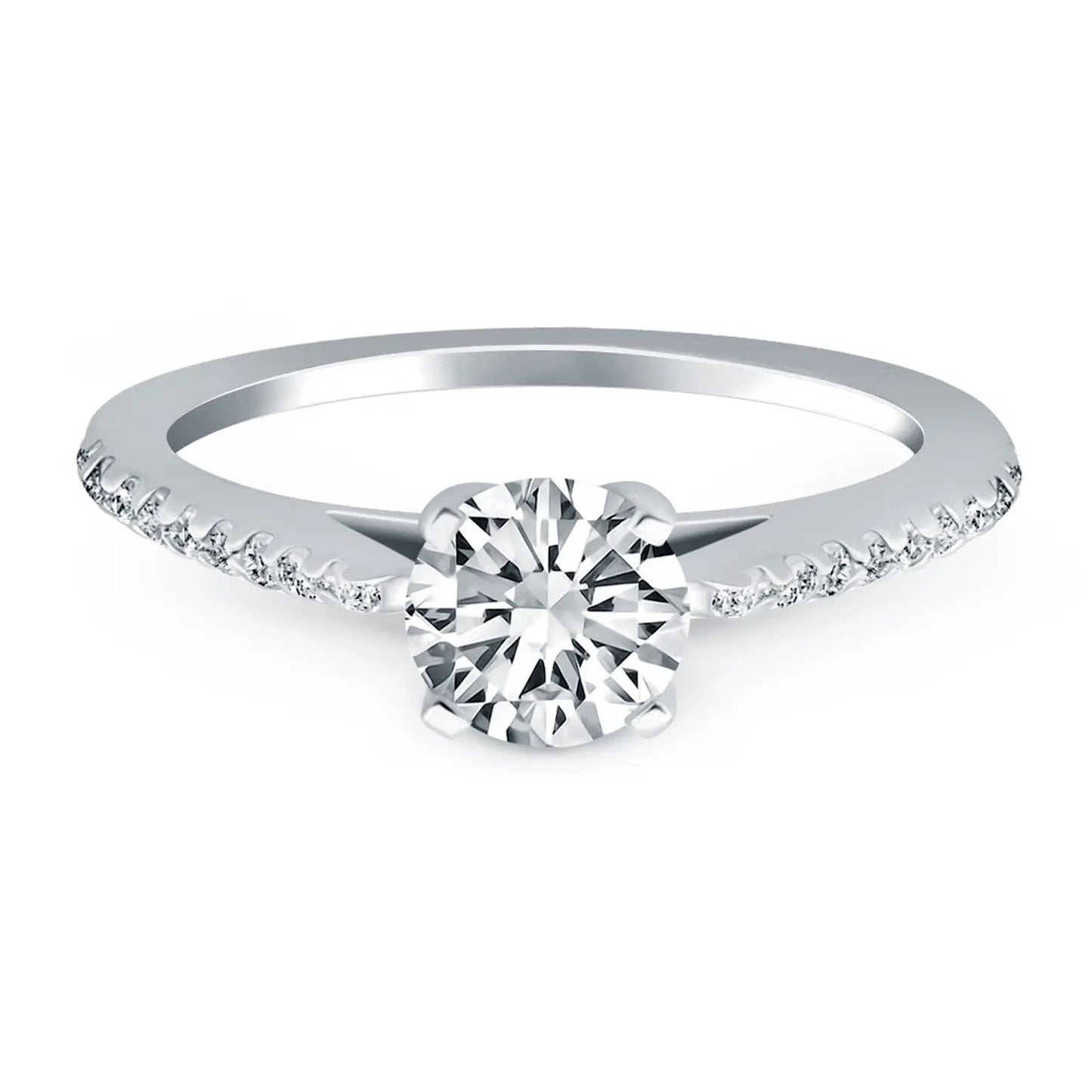 14k White Gold Micro Prong Diamond Cathedral Engagement RingMonde Trend