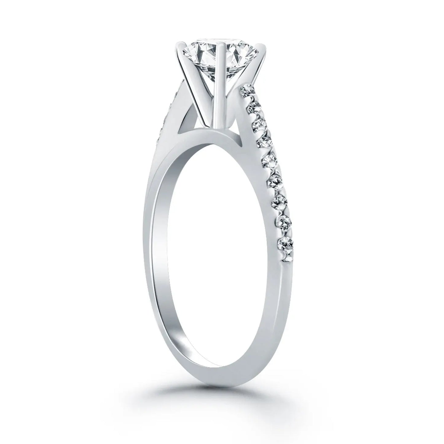 14k White Gold Micro Prong Diamond Cathedral Engagement RingMonde Trend